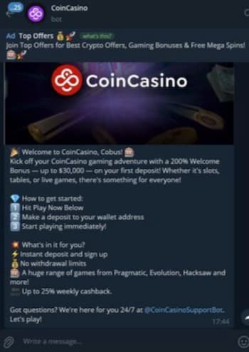 A screenshot of the coincasino crypto casino sites app